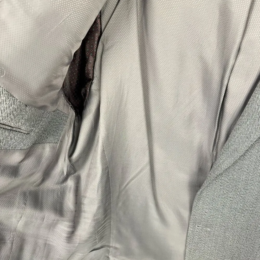 Michael Michael Kors Gray Herringbone Lined‎ Rayon Single Breasted Blazer 46L